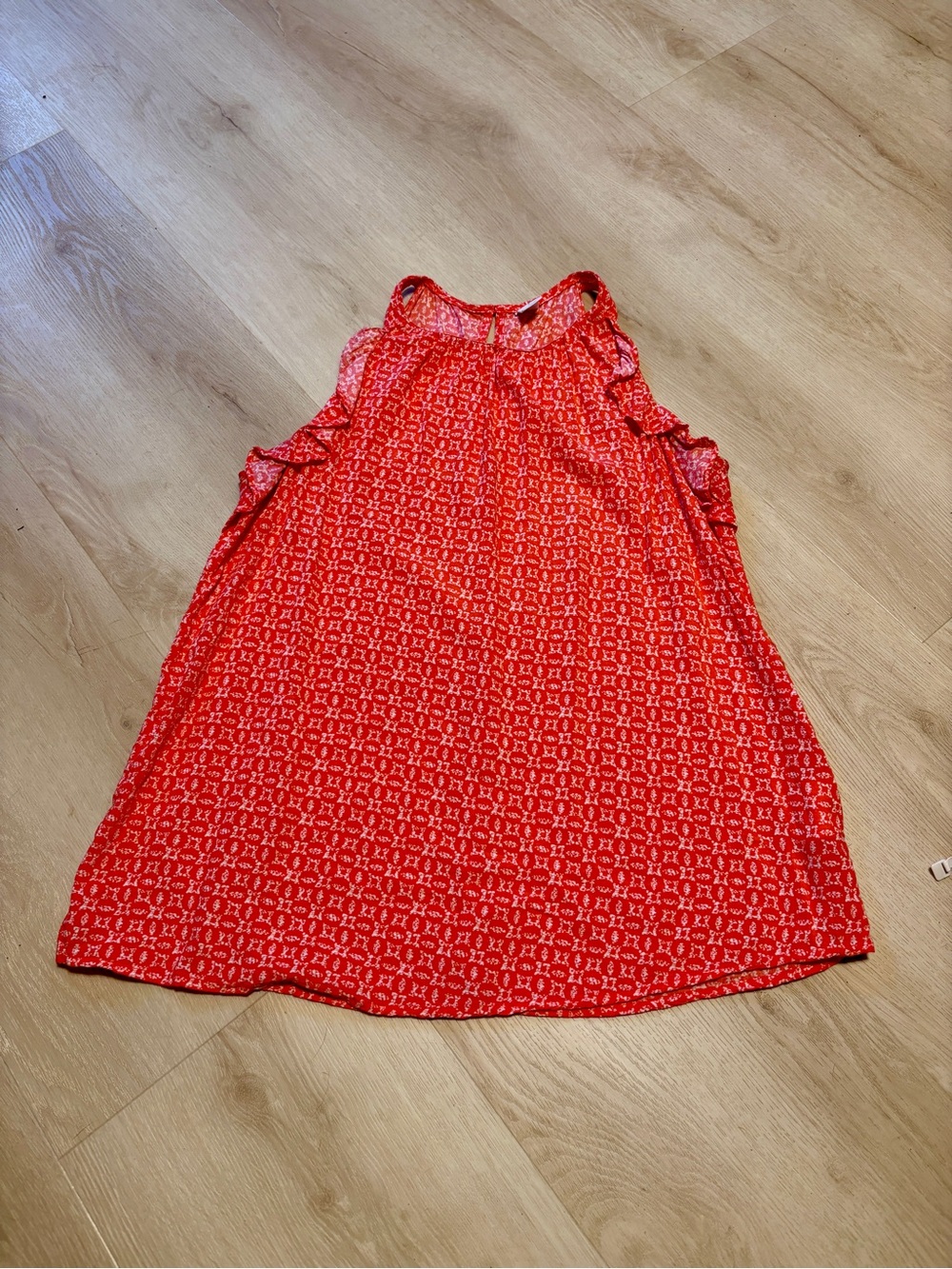 Old Navy Red Printed Ruffle Tank Top
